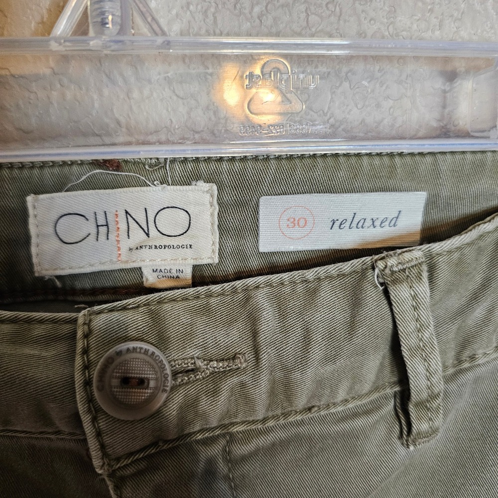 CHINO by Anthropologie Olive Green Relaxed Fit Pants Navy/Orange Side Stripe 30 - Picture 8 of 9